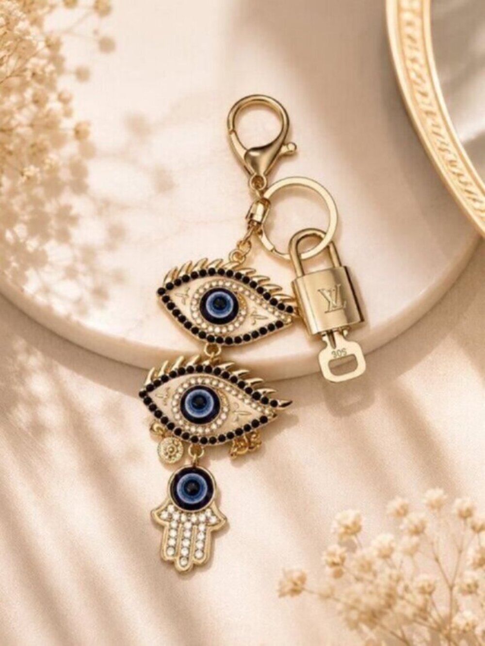 Louis Vuitton Gold Padlock Key Set Unbranded Evil Eye Keychain Charm